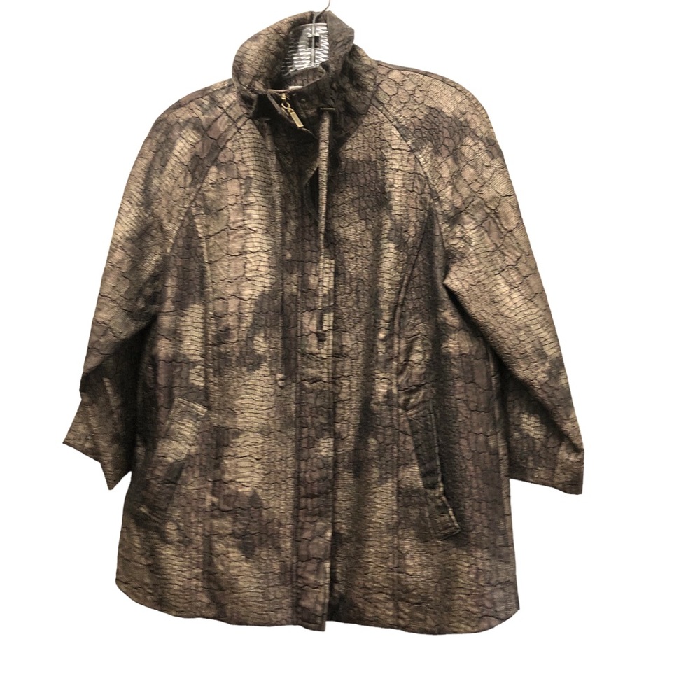 Erin London Crocodile Pattern Jacket with 3/4 Sleeves Women's Size M  Brown/Tan